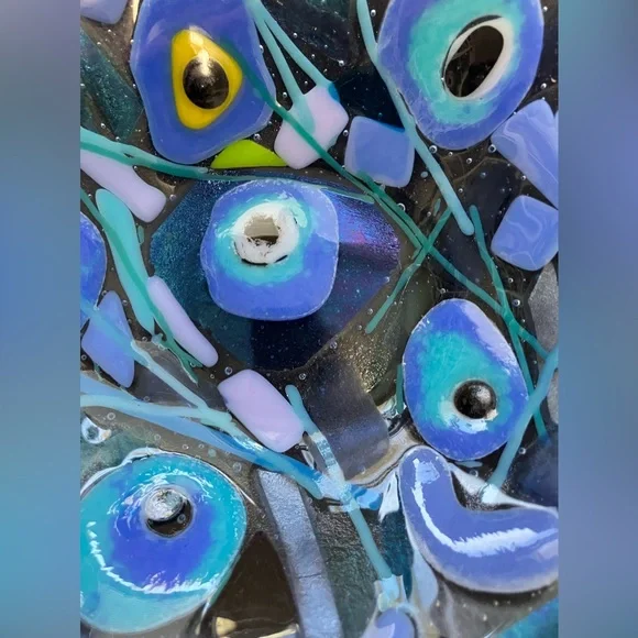 Island Memories Design Glass”Fused Art Glass Handmade 7”x3”Bowl Clear - Picture 2 of 10